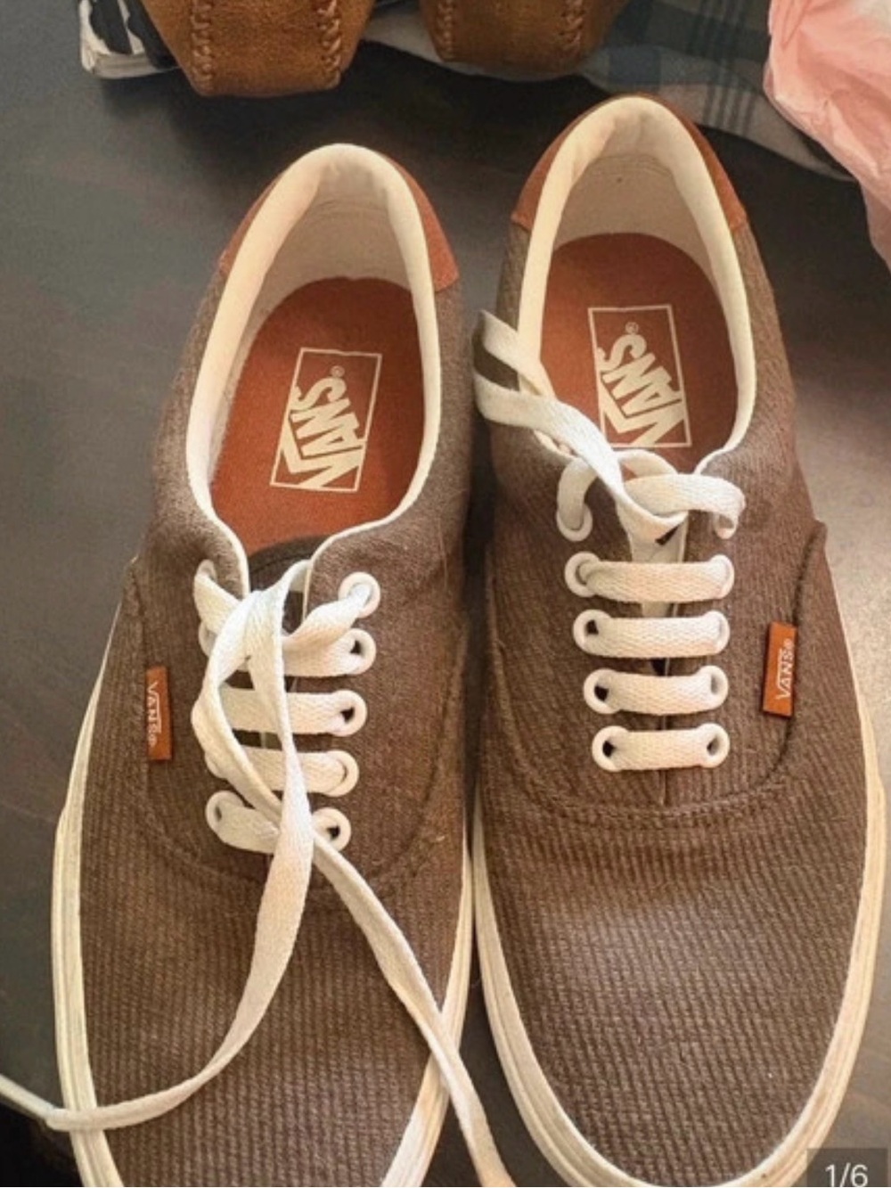 ladies Vans Brown Canvas Low-Top Sneakers with White Laces
